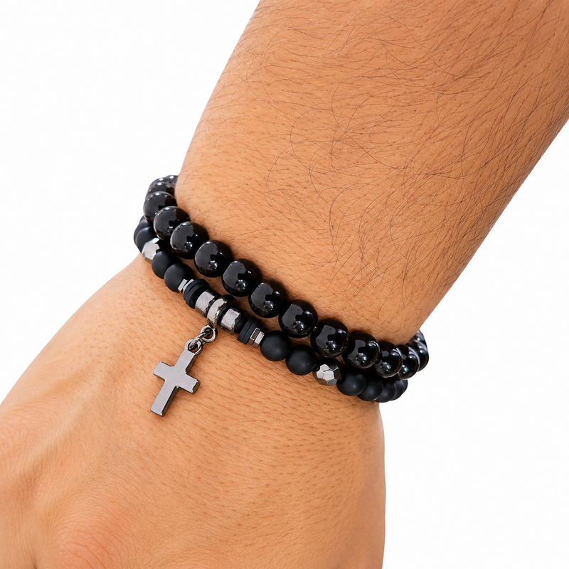 Pulseira Crucifixo Pedras Naturais